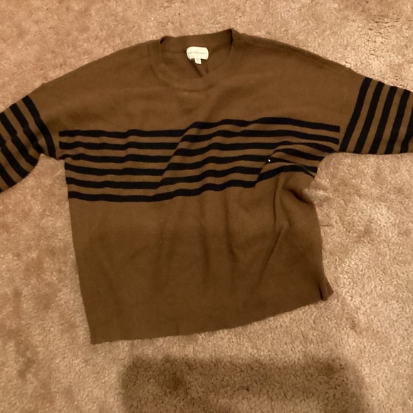 Thread & Supply Tan and Blue Striped Crew Neck Sweater - Picture 2 of 4